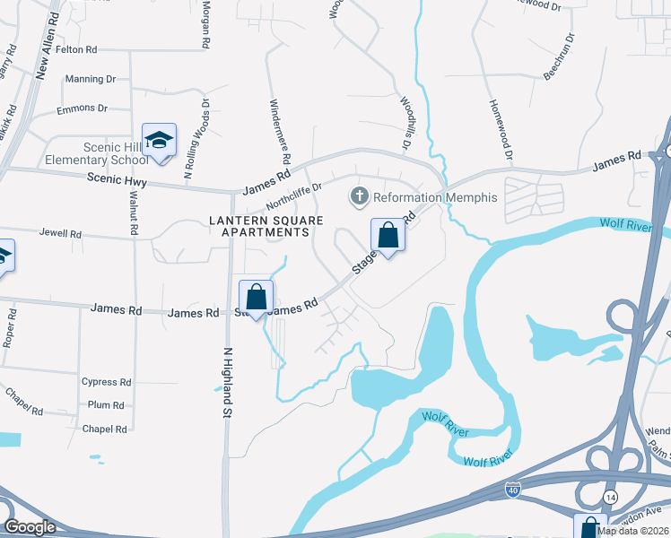 map of restaurants, bars, coffee shops, grocery stores, and more near 2754 Epping Way Drive in Memphis