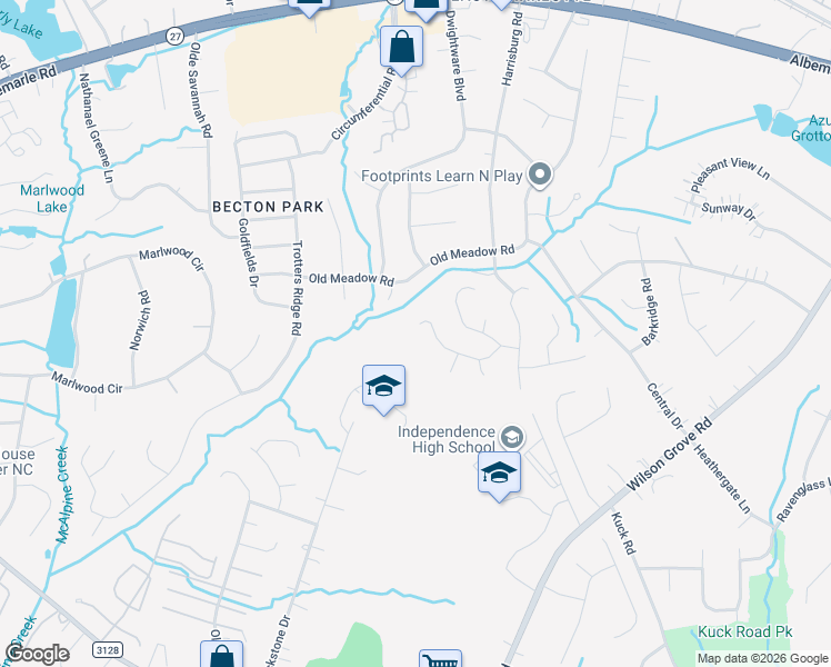 map of restaurants, bars, coffee shops, grocery stores, and more near 5904 Scots Bluff Drive in Charlotte