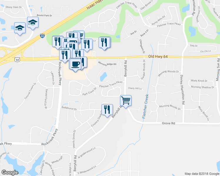 map of restaurants, bars, coffee shops, grocery stores, and more near 9182 Fletcher Wood Drive in Memphis