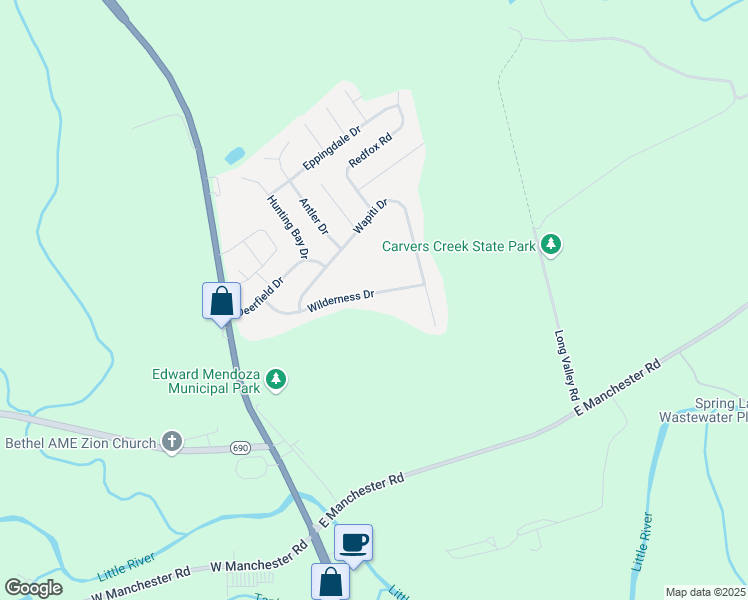map of restaurants, bars, coffee shops, grocery stores, and more near 1213 Wilderness Drive in Spring Lake