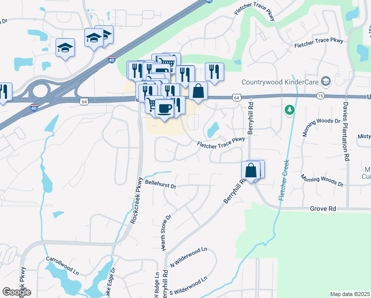 map of restaurants, bars, coffee shops, grocery stores, and more near 9075 Fletcher Park Circle North in Memphis