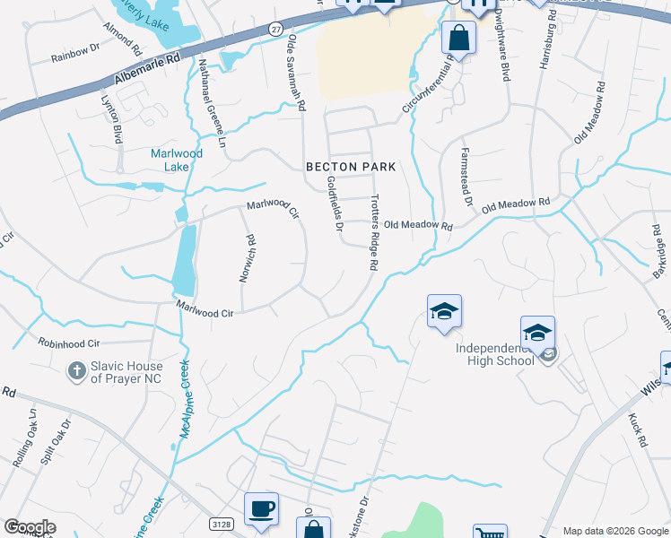 map of restaurants, bars, coffee shops, grocery stores, and more near 6021 Timmons Court in Charlotte
