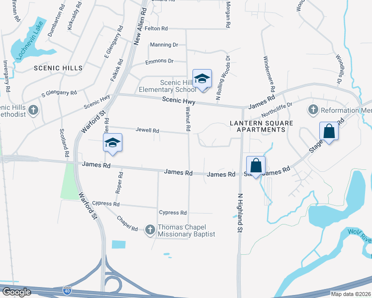 map of restaurants, bars, coffee shops, grocery stores, and more near 2752 Walnut Road in Memphis