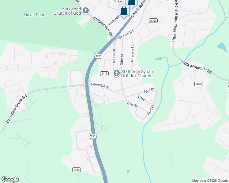 map of restaurants, bars, coffee shops, grocery stores, and more near 290 Telegraph Drive in Gastonia