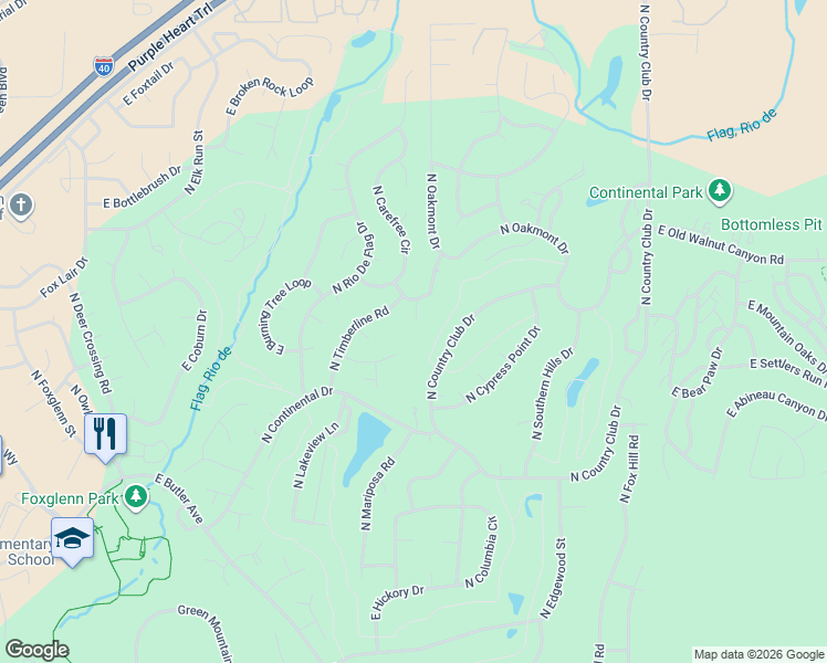 map of restaurants, bars, coffee shops, grocery stores, and more near 2301 North Killearn Way in Flagstaff