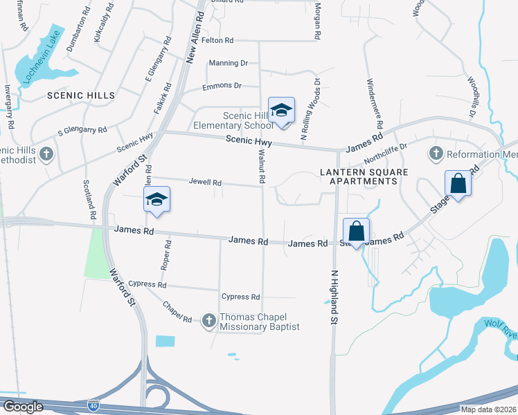 map of restaurants, bars, coffee shops, grocery stores, and more near 2752 Walnut Road in Memphis