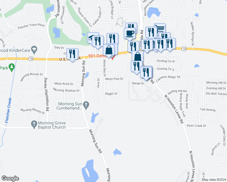 map of restaurants, bars, coffee shops, grocery stores, and more near 2756 Misty Valley Drive in Arlington