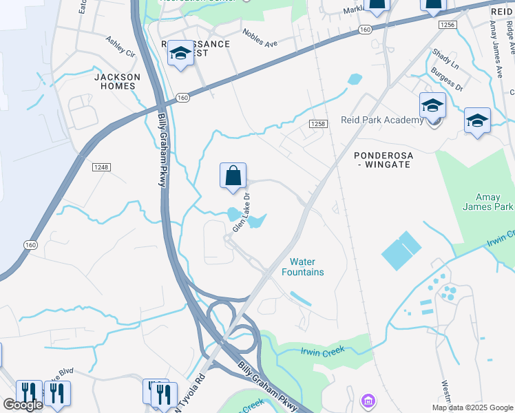 map of restaurants, bars, coffee shops, grocery stores, and more near 3730 Glen Lake Drive in Charlotte