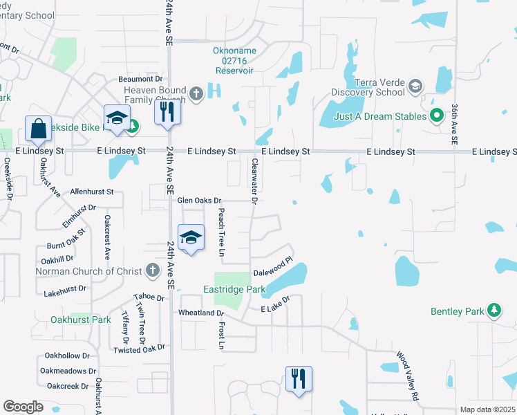 map of restaurants, bars, coffee shops, grocery stores, and more near 2800 Glen Oaks Drive in Norman