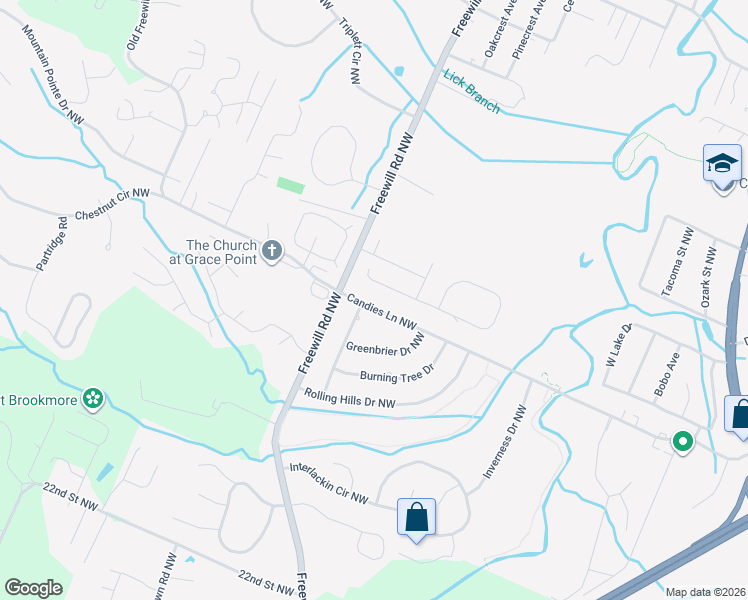 map of restaurants, bars, coffee shops, grocery stores, and more near 2960 Candies Lane Northwest in Cleveland