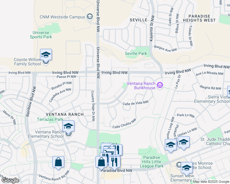 map of restaurants, bars, coffee shops, grocery stores, and more near 6439 Los Pueblos Place Northwest in Albuquerque