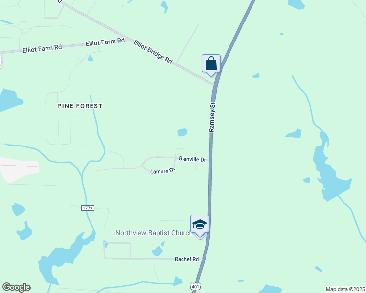 map of restaurants, bars, coffee shops, grocery stores, and more near 7110 Lamure Drive in Fayetteville