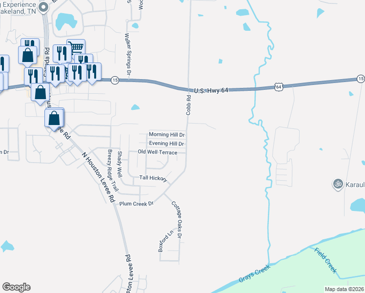map of restaurants, bars, coffee shops, grocery stores, and more near 10257 Evening Hill Drive in Memphis