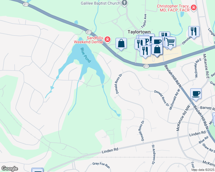 map of restaurants, bars, coffee shops, grocery stores, and more near 24 Stoneykirk Drive in Pinehurst