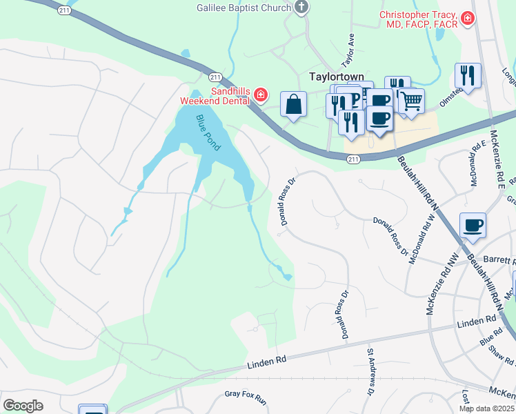 map of restaurants, bars, coffee shops, grocery stores, and more near 24 Stoneykirk Drive in Pinehurst