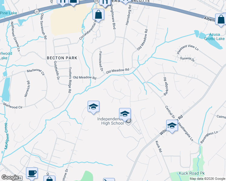map of restaurants, bars, coffee shops, grocery stores, and more near 5949 Scots Bluff Drive in Charlotte