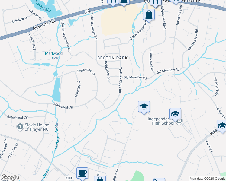 map of restaurants, bars, coffee shops, grocery stores, and more near 6021 Timmons Court in Charlotte