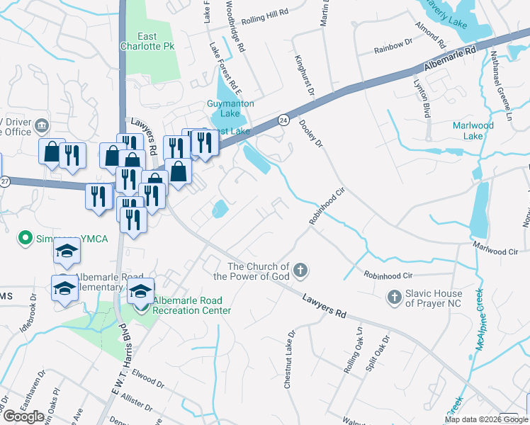 map of restaurants, bars, coffee shops, grocery stores, and more near in Charlotte