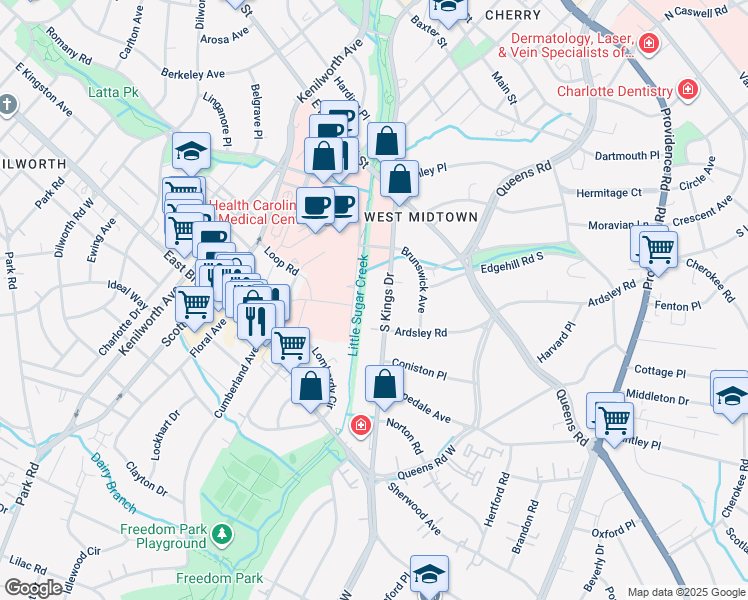 map of restaurants, bars, coffee shops, grocery stores, and more near in Charlotte