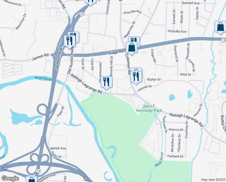 map of restaurants, bars, coffee shops, grocery stores, and more near 2790 The Springs Court in Memphis