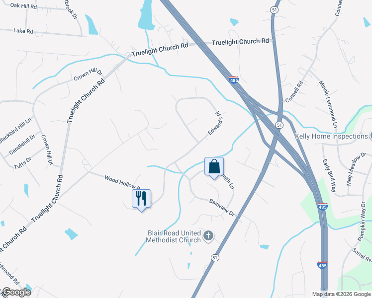 map of restaurants, bars, coffee shops, grocery stores, and more near 9611 Edward's Place in Mint Hill