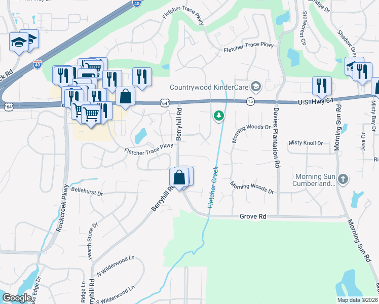 map of restaurants, bars, coffee shops, grocery stores, and more near 9265 Charly Hill Lane in Memphis