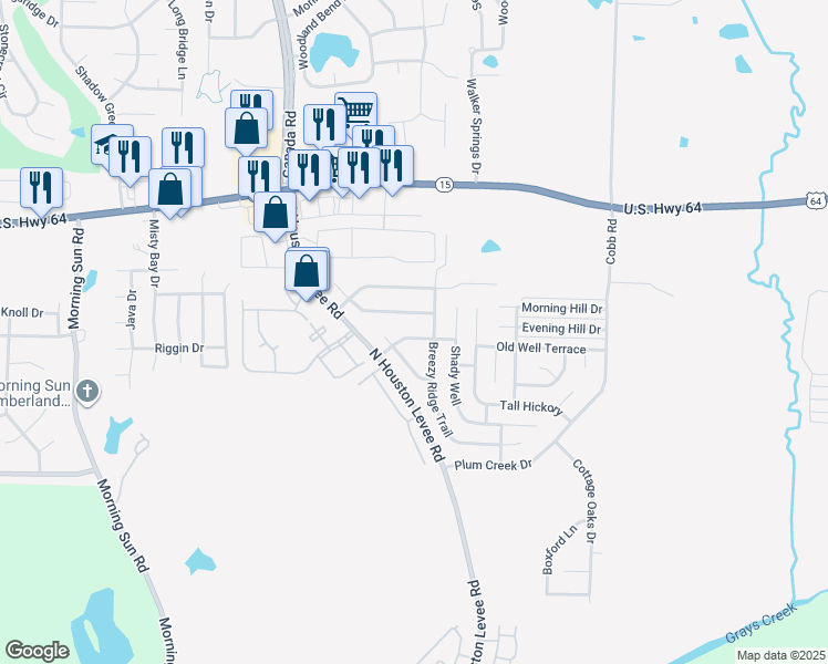 map of restaurants, bars, coffee shops, grocery stores, and more near 10046 Notting Hill Road in Memphis
