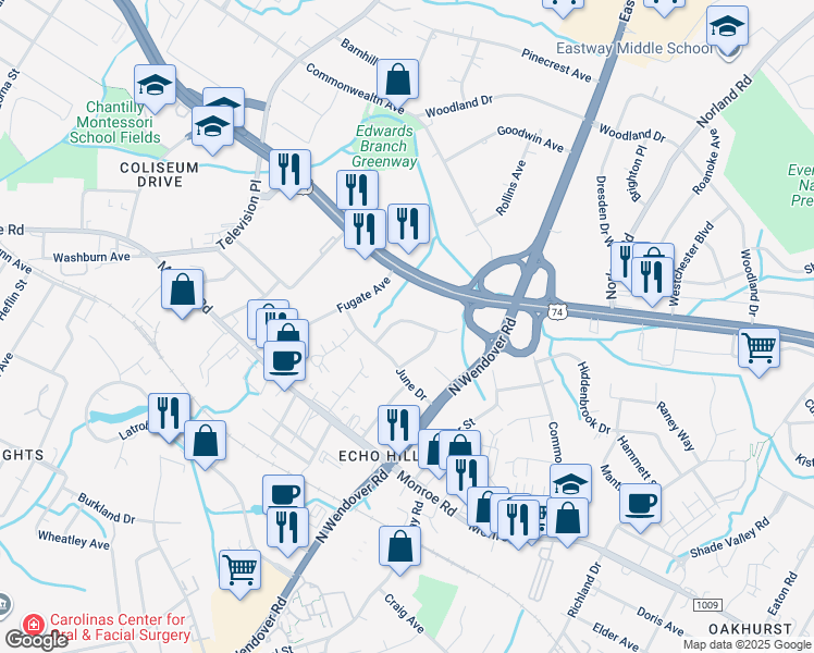 map of restaurants, bars, coffee shops, grocery stores, and more near 932 Hickory Nut Street in Charlotte