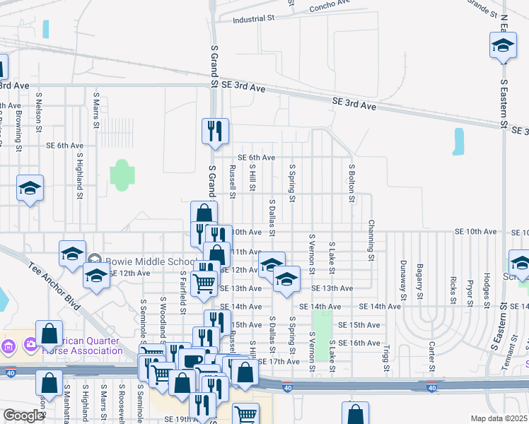 map of restaurants, bars, coffee shops, grocery stores, and more near in Amarillo