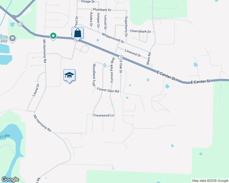 map of restaurants, bars, coffee shops, grocery stores, and more near 1735 Forest Glen Road in Greenwood