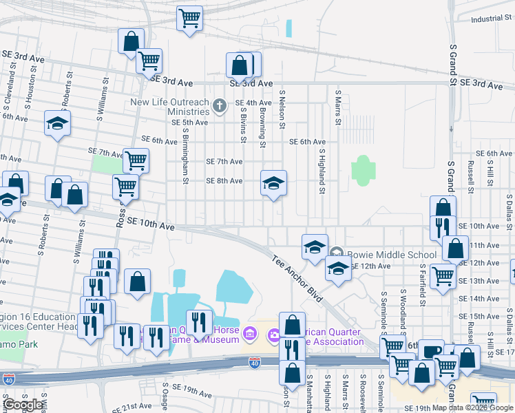 map of restaurants, bars, coffee shops, grocery stores, and more near 913 South Bivins Street in Amarillo