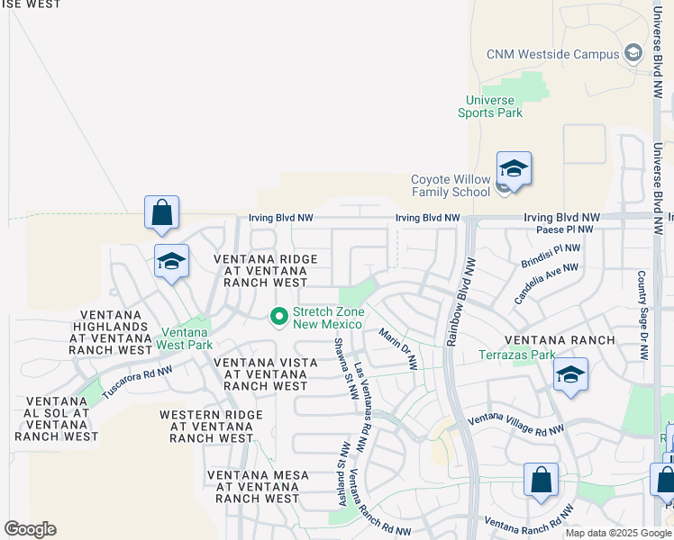 map of restaurants, bars, coffee shops, grocery stores, and more near 7512 Woodstar Avenue Northwest in Albuquerque