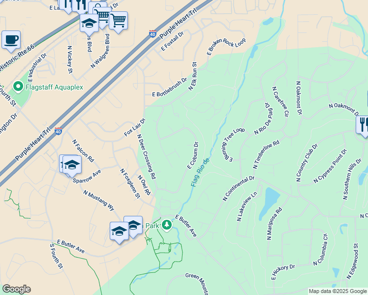 map of restaurants, bars, coffee shops, grocery stores, and more near 4288 East Coburn Drive in Flagstaff