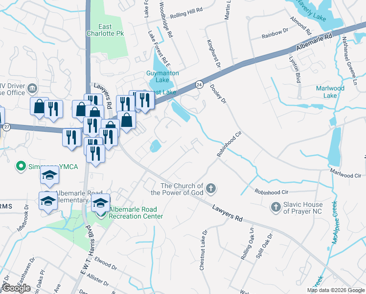 map of restaurants, bars, coffee shops, grocery stores, and more near in Charlotte