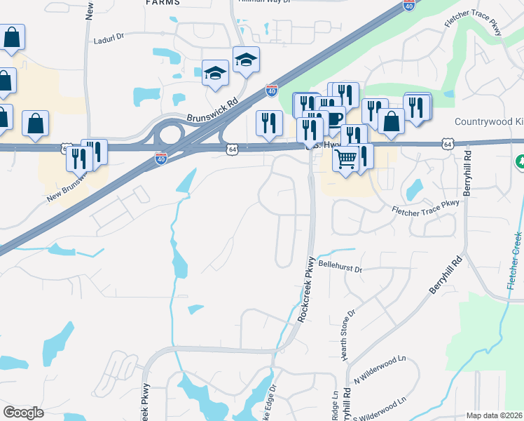 map of restaurants, bars, coffee shops, grocery stores, and more near 2774 Colonial Towers Drive in Memphis