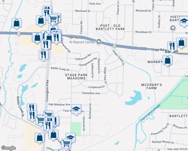 map of restaurants, bars, coffee shops, grocery stores, and more near 2755 Gailwood Drive in Memphis