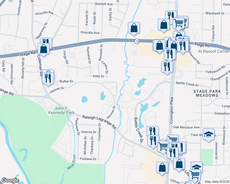 map of restaurants, bars, coffee shops, grocery stores, and more near 4812 Northfield Circle in Memphis