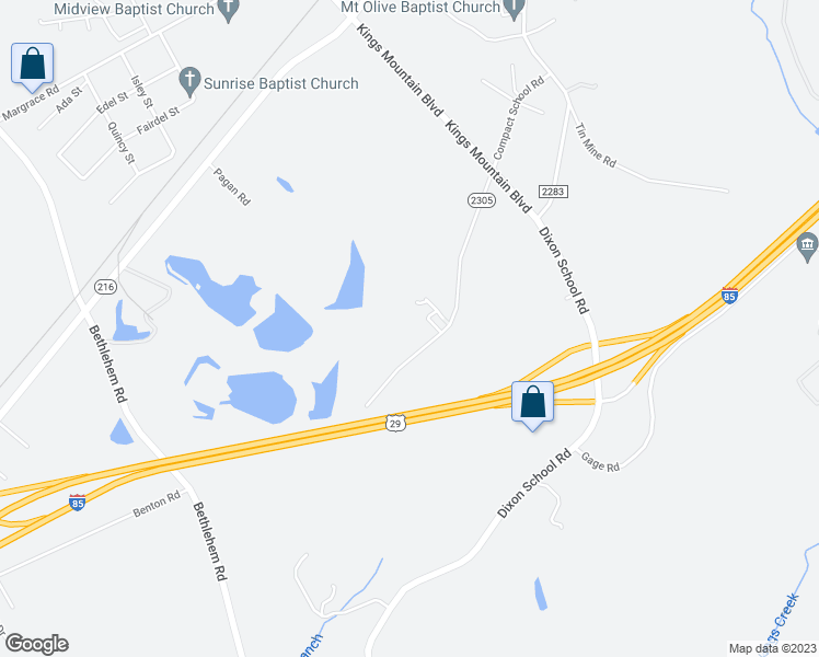 map of restaurants, bars, coffee shops, grocery stores, and more near 302 Compact School Road in Kings Mountain