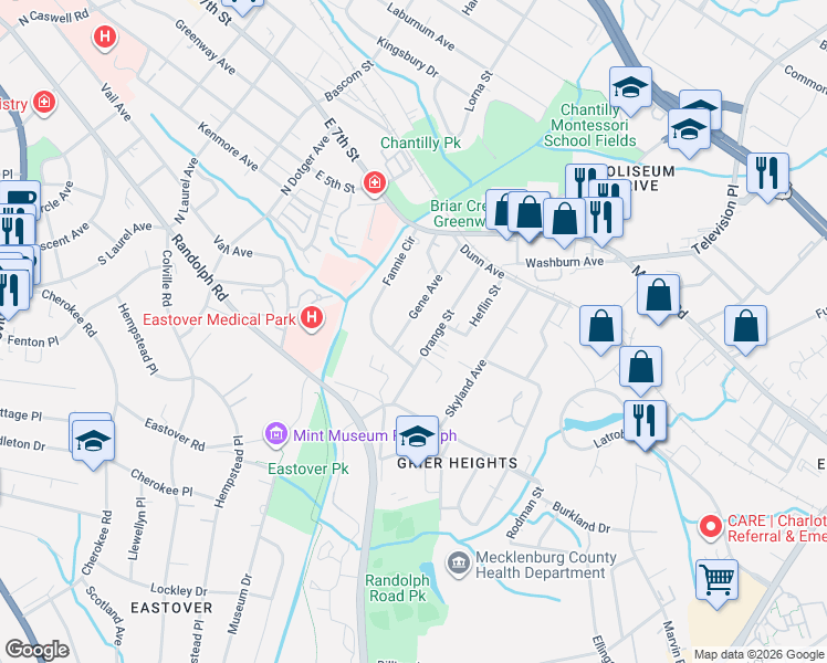 map of restaurants, bars, coffee shops, grocery stores, and more near 212 Fannie Circle in Charlotte