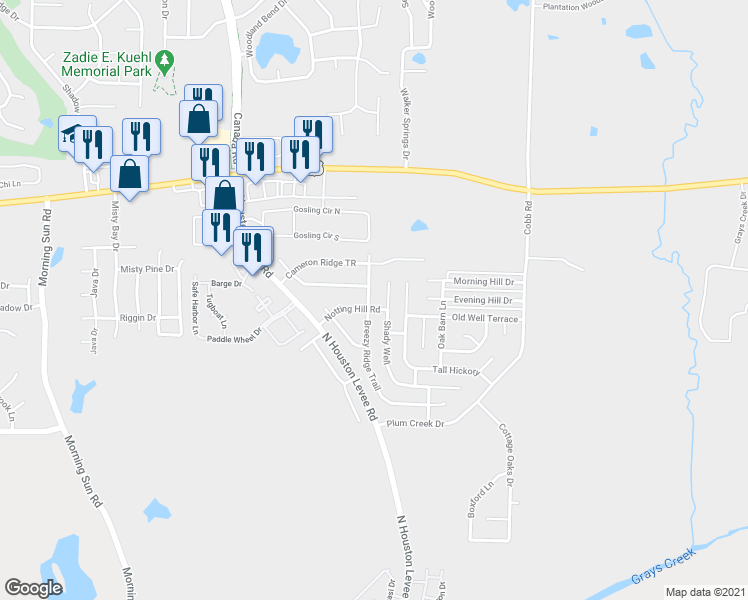 map of restaurants, bars, coffee shops, grocery stores, and more near 2770 Breezy Ridge Trail in Memphis