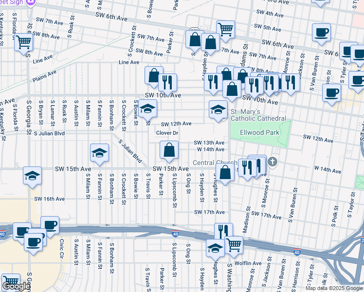 map of restaurants, bars, coffee shops, grocery stores, and more near 1210 South Lipscomb Street in Amarillo