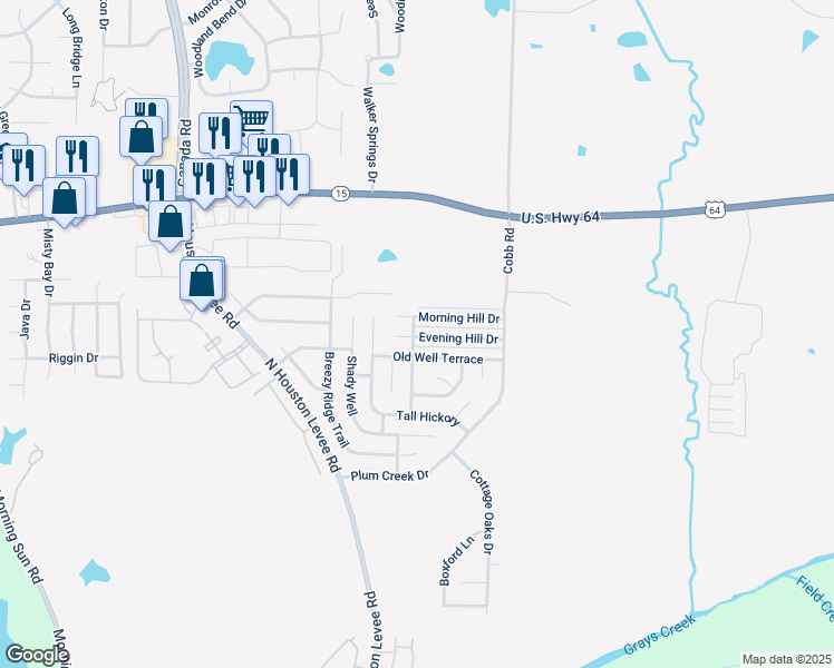 map of restaurants, bars, coffee shops, grocery stores, and more near 10168 Evening Hill Drive in Memphis