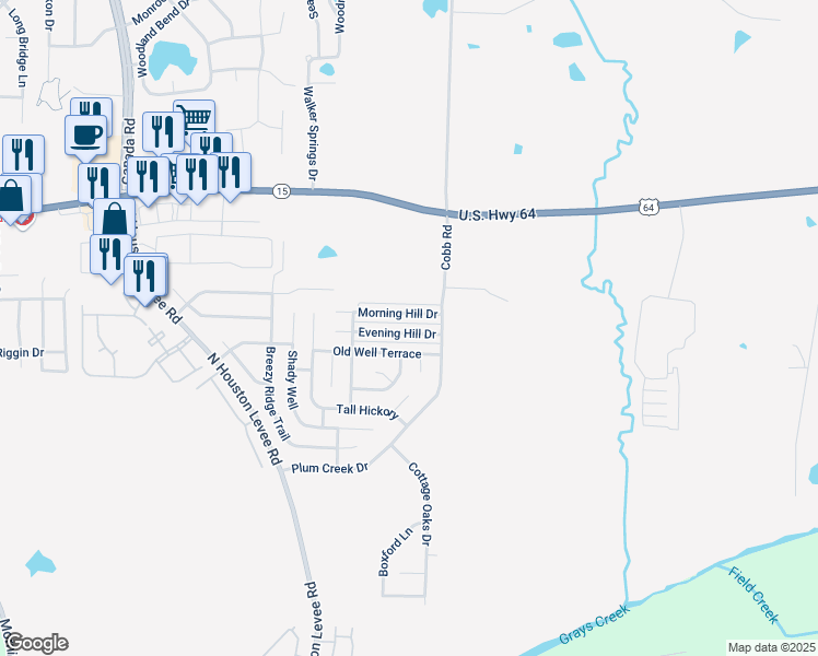 map of restaurants, bars, coffee shops, grocery stores, and more near 10230 Evening Hill Drive in Memphis