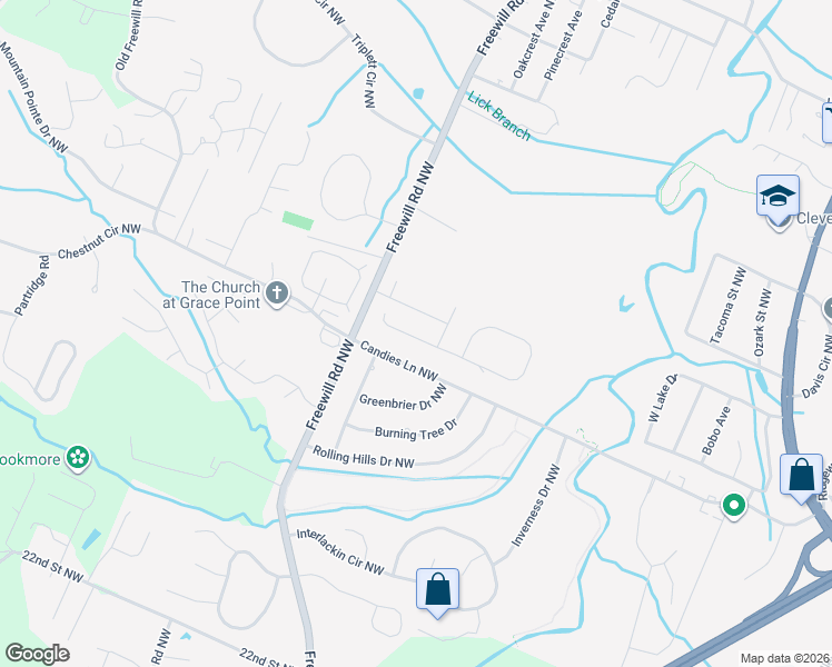 map of restaurants, bars, coffee shops, grocery stores, and more near 2960 Candies Lane Northwest in Cleveland