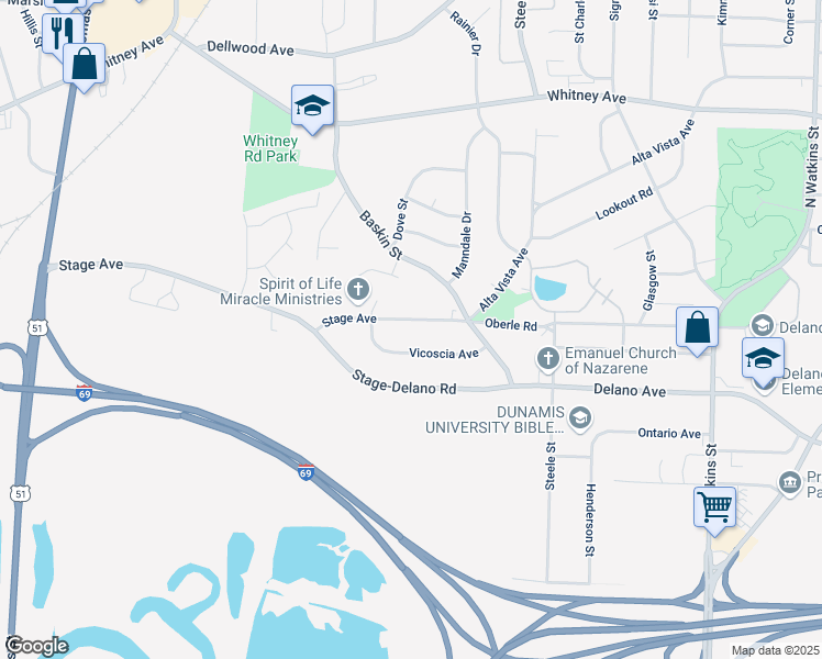 map of restaurants, bars, coffee shops, grocery stores, and more near 1332 Stage Avenue in Memphis