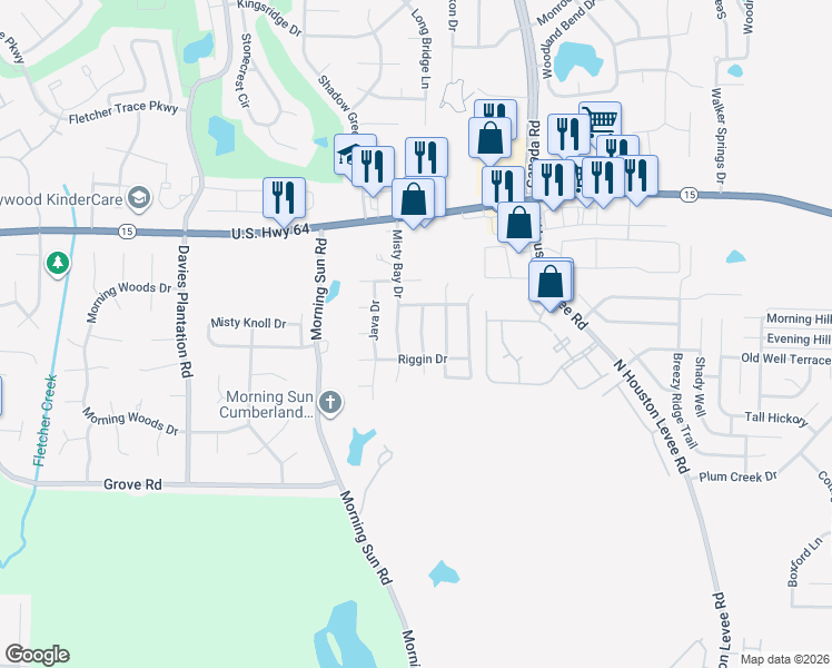 map of restaurants, bars, coffee shops, grocery stores, and more near 9759 Misty Pine Drive in Arlington