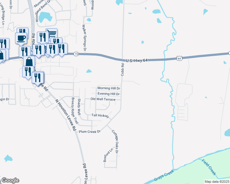 map of restaurants, bars, coffee shops, grocery stores, and more near 10256 Morning Hill Drive in Memphis