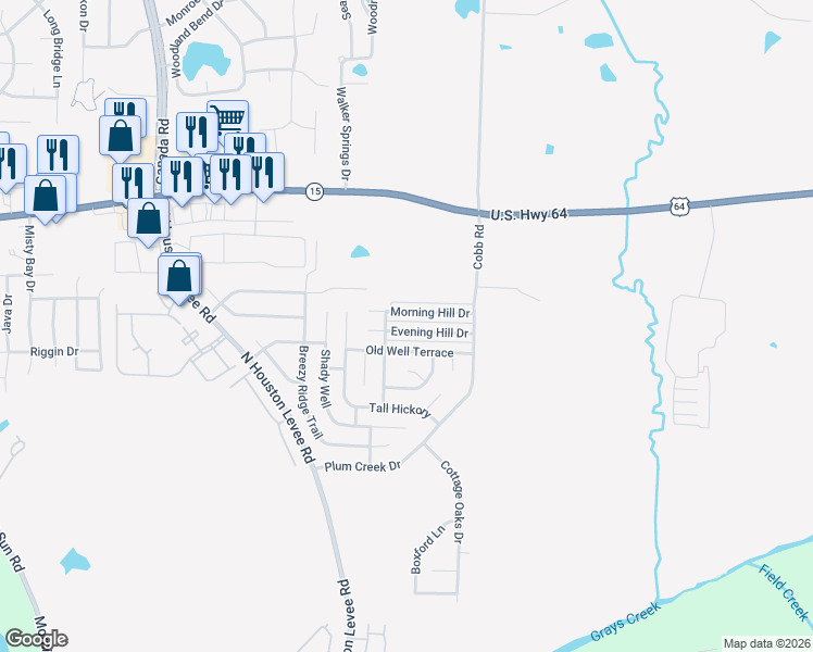 map of restaurants, bars, coffee shops, grocery stores, and more near 10188 Evening Hill Drive in Memphis