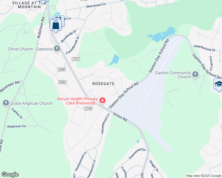 map of restaurants, bars, coffee shops, grocery stores, and more near 3717 English Garden Drive in Gastonia