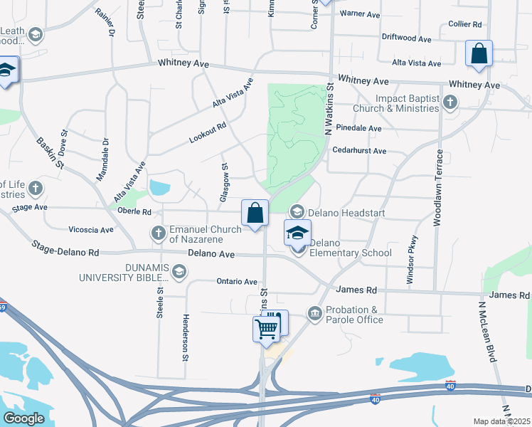 map of restaurants, bars, coffee shops, grocery stores, and more near North Watkins Street in Memphis